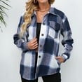 thumbnail image 3 of Defitshape Women's Button Down Shirt Casual Checkered Long Sleeve Plaid Printed Collared Shacket Blue 6, 3 of 5