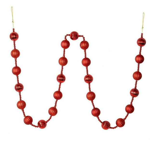 Vickerman M183503 6 ft. Red Stripe Ball Garland