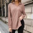 thumbnail image 2 of Women Plus Size Casual Sweaters Long Sleeve Solid Lapel V-Neck Ribbed Knit Tops Trendy Side Slit Loose Fit Pullover Shirts, 2 of 4