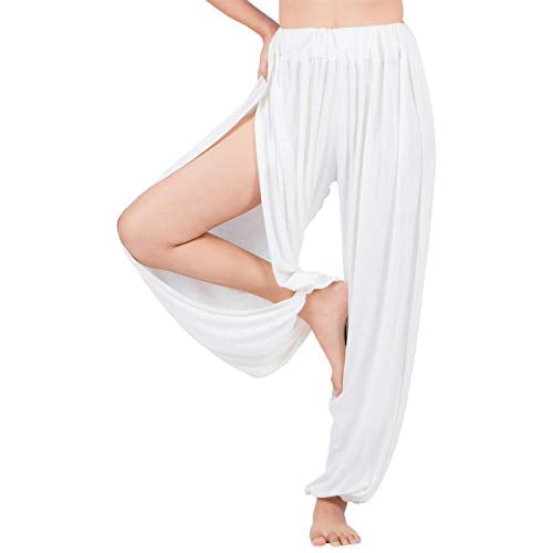 LOFBAZ High Slit Yoga Harem Pants for Women Dance PJs Lounge Maternity Trousers 