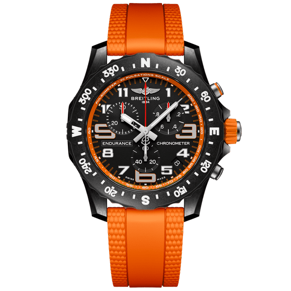 Breitling Endurance Pro 44 Quartz Chronograph Black Dial Orange Rubber Strap Men's Watch X82310A51B1S2