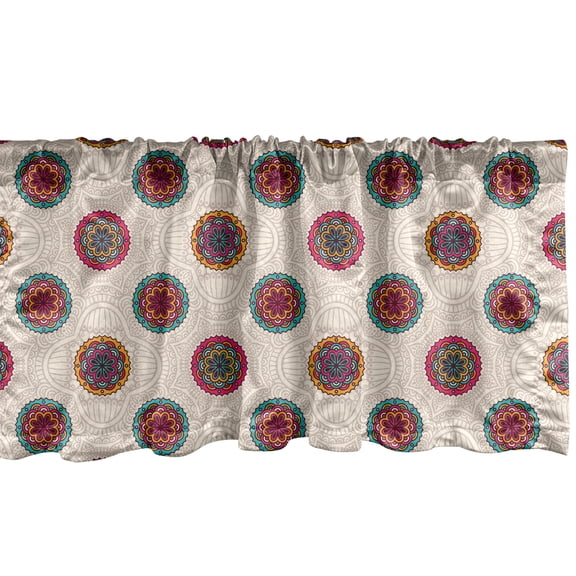 Ambesonne Mandala Window Valance, Abstract Floral Ornaments in Lively Colors Bohemian Style Eastern Motifs, Curtain Valance for Kitchen Bedroom Decor with Rod Pocket, 54" X 18", Multicolor