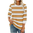 thumbnail image 2 of Shirts for Women 3/4 Sleeve Stripe Print Color Round-neck Pullover Blouses Orange,Womens Tops, 2 of 5