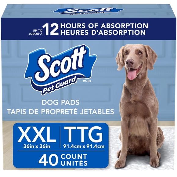 Scott Pet Guard Dog Pads - Dog Training Pee Pads for Large & Extra Large Dogs - Up to 12 Hour Absorbent odour Control - Easily Disposable Dog Pee Pads - Size XXL - 36" x 36" - 40 pack