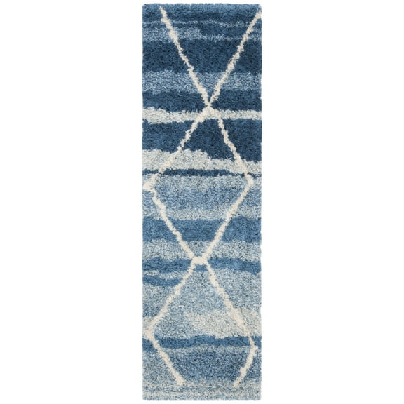SAFAVIEH Casablanca Kapoor Geometric Wool Runner Rug, Blue/Ivory, 2'3" x 8'