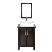 ELECWISH 24 Inches Bathroom Vanity Espresso with Rectangle Ceramic Porcelain Top MDF Wood Single Vessel Sink Bowl Faucet Set