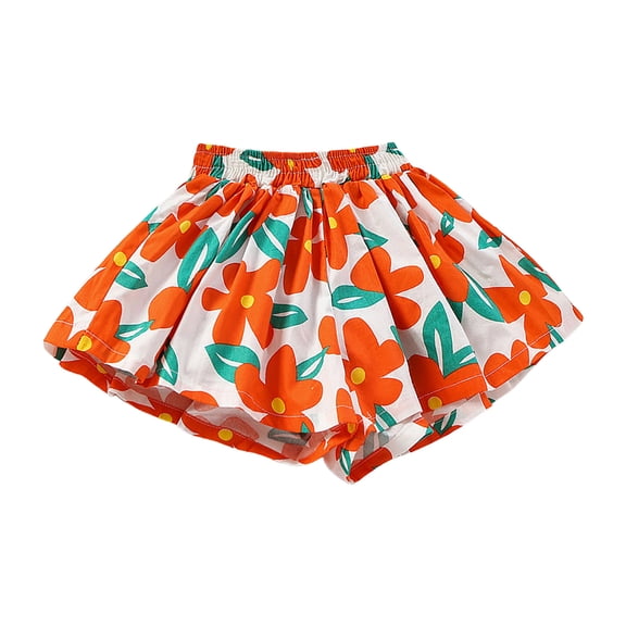 WUANDIXFA Girls Flowy Shorts with Pockets Toddler Wide-Leg Floral Skorts Skirt Kids Casual Pleated Summer Short (Red, 3-4 Years)