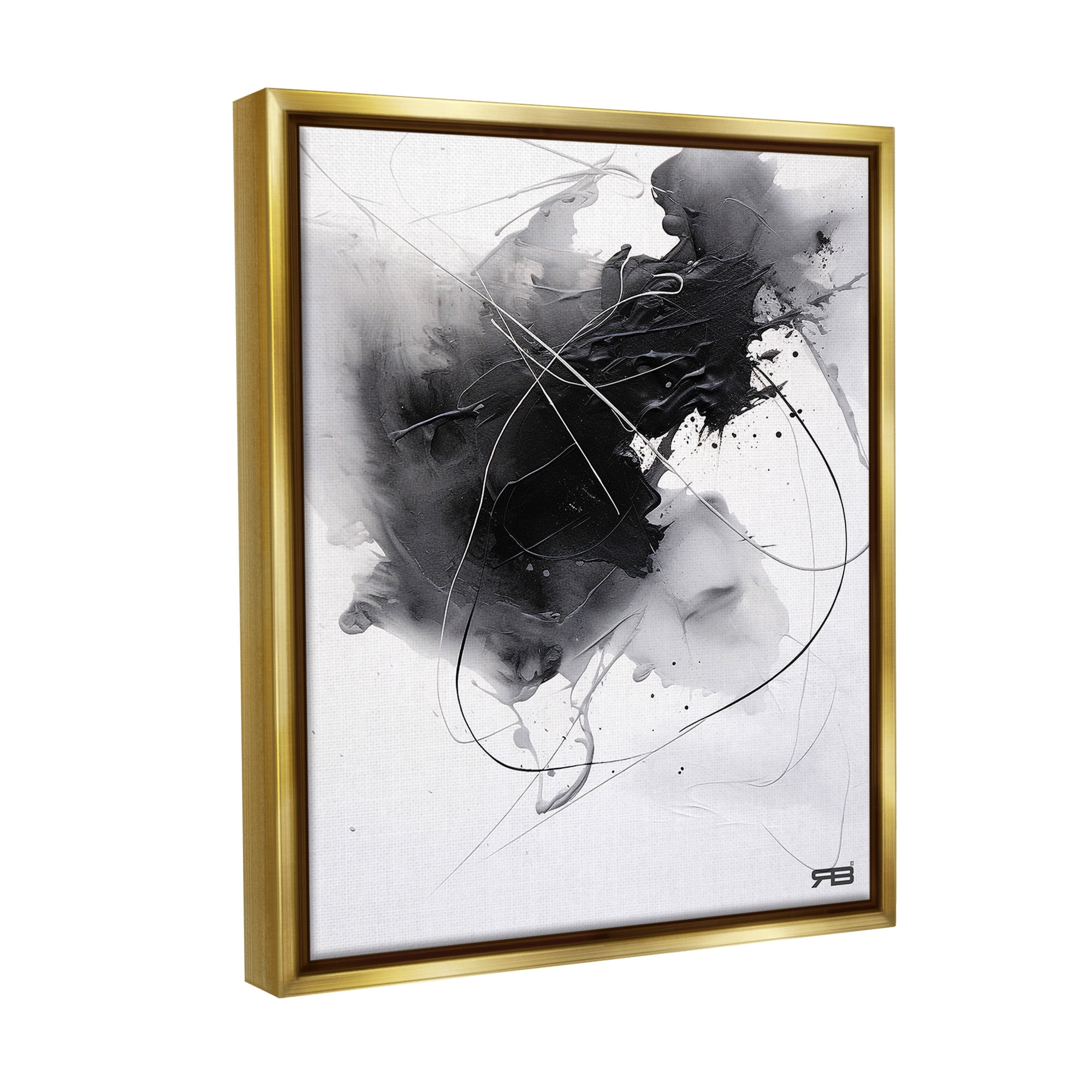 Stupell Industries Contemporary Watercolor Smear Abstract Painting Gold Floater Framed Canvas Art Print Wall Art, 17 x 21