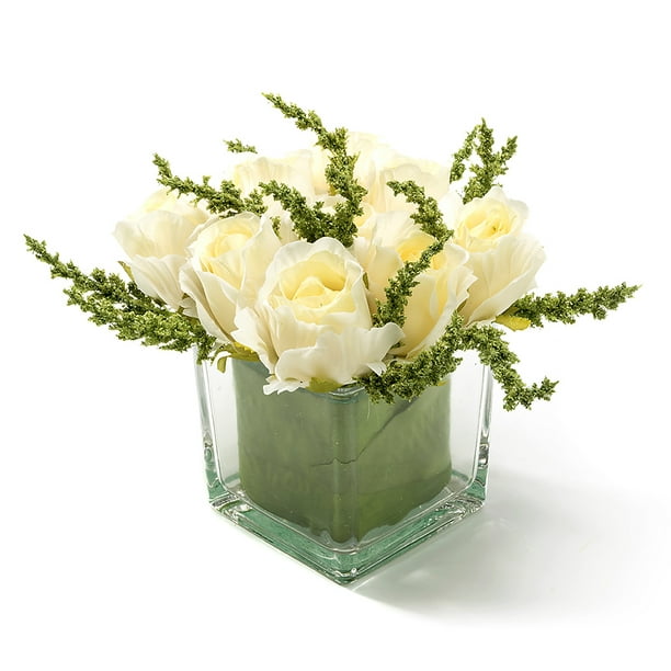 Julie Nielsen: Yellow Faux Flowers In Vase / Yellow Silk Tulips