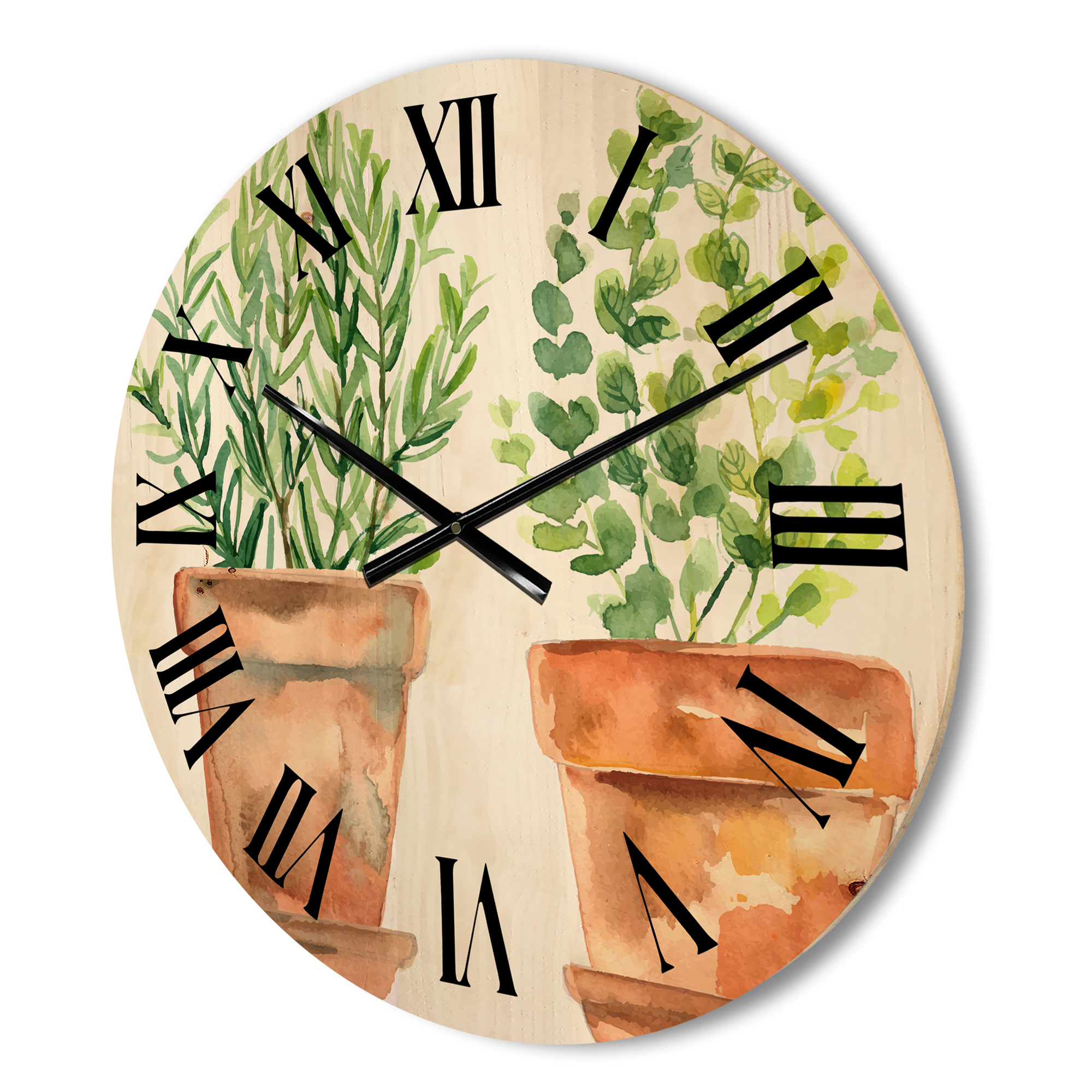 Designart 'Two Green House Plants In Orange Cly Pots' Traditional Wood Wall Clock