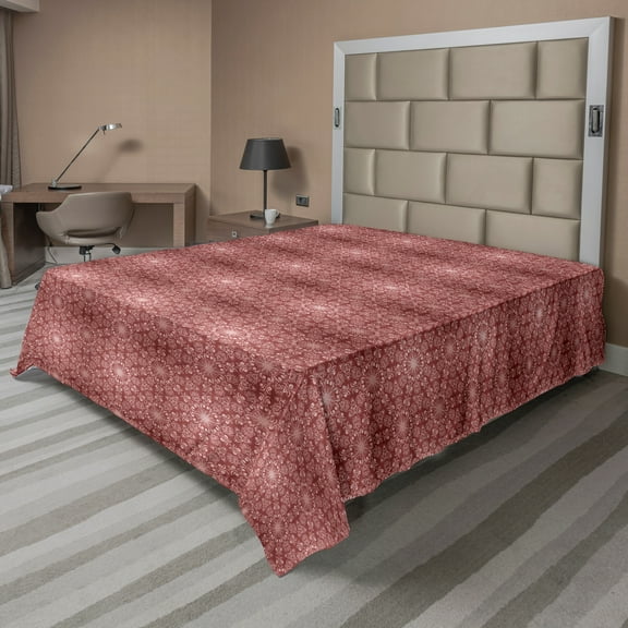 Ambesonne Vintage Flat Sheet, Warm Toned Vintage Pattern, California King, Pale Maroon Pale Salmon