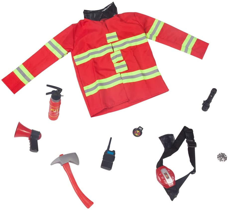 Fireman Costume for Kids 10 Piece Firefighter Role Play Kit with Fire