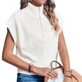 thumbnail image 2 of Short Sleeved Women Stand Collar Half Zipper Casual Knit Vest Tops, 2 of 5