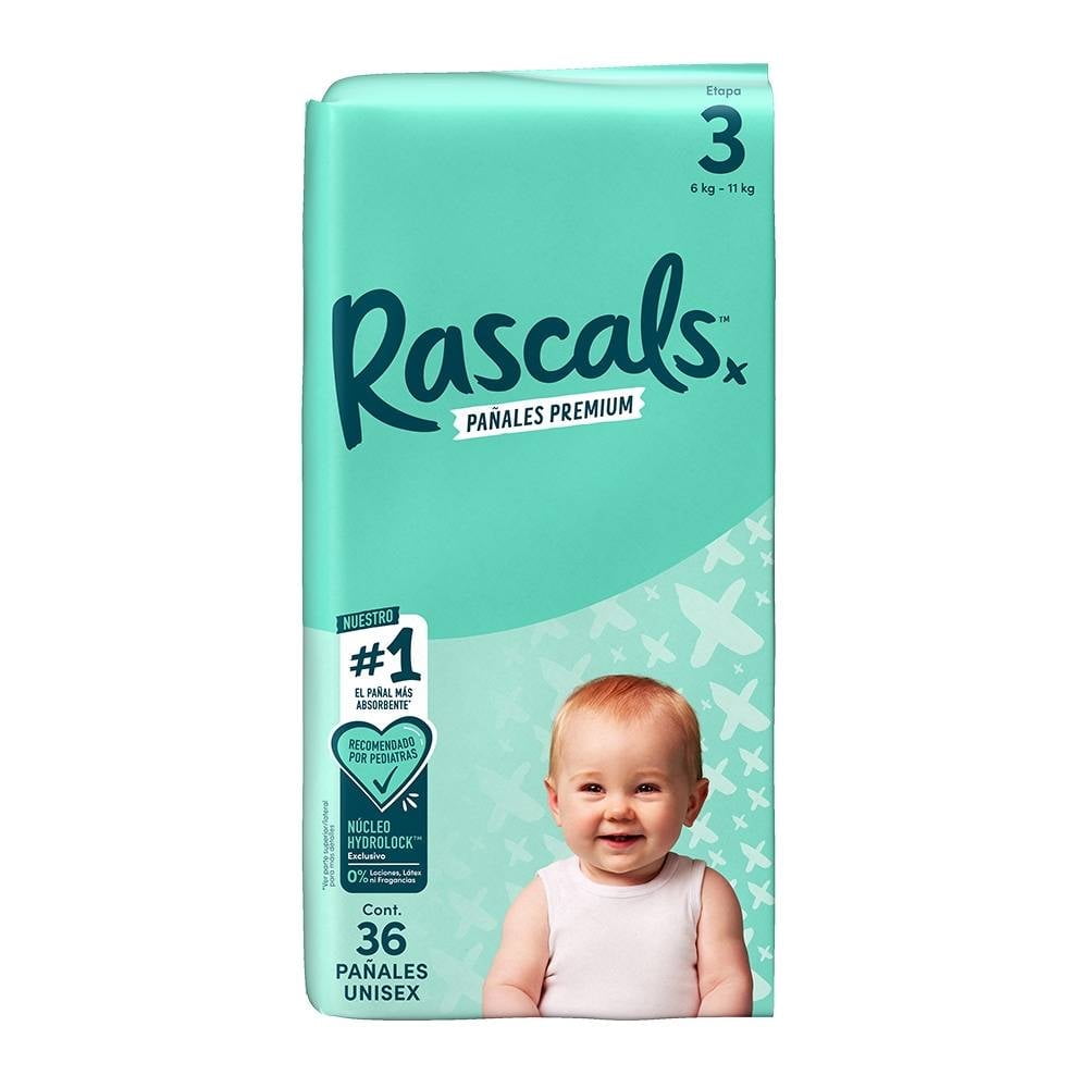 Pañales Rascal + Friends premium etapa 3 unisex 36 pzas | Walmart en línea
