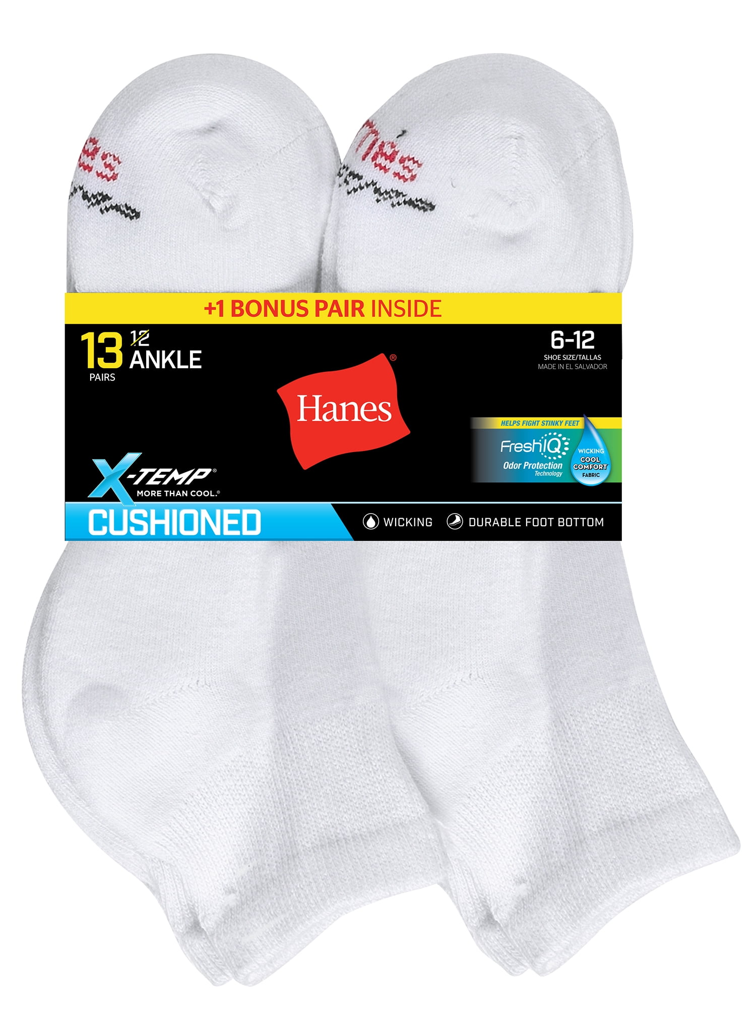 Hanes Men's FreshIQ X-Temp Active Cool Ankle Socks, 12 + 1 Bonus Pack
