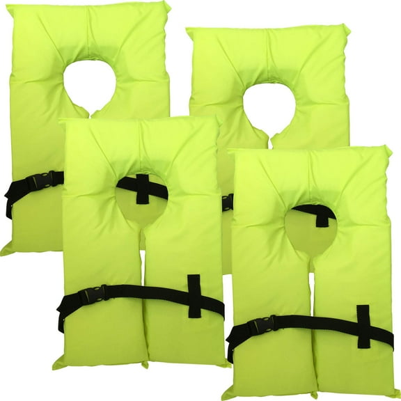 Hardcore Water Sports Hardcore Coast Guard approved life jackets for adults.  High visibility neon yellow color Type II keyhole life vest in classic May West style. Compliance life vests and flotation