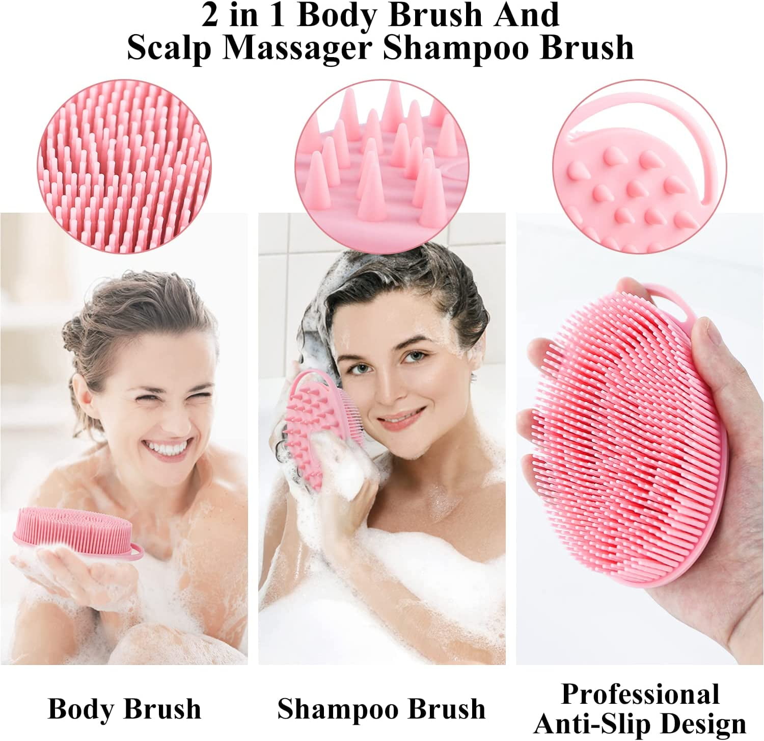 2 Pack Soft Silicone Shower Brush, Body & Face & Short Hair Wash, Bath  Exfoliating Skin Massage Scrubber, Dry Skin Brushing Glove Loofah, Fit for