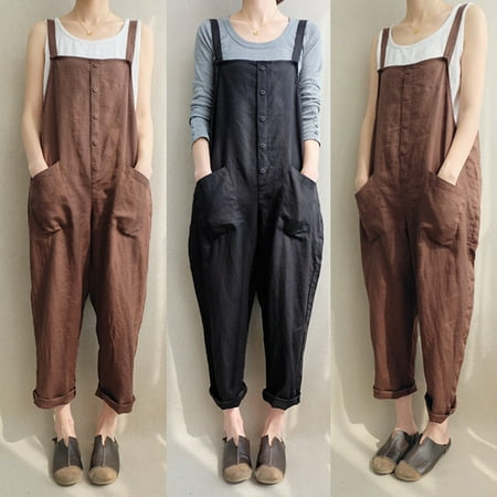 - Summer Autumn Loose Rompers Women Backless Button Pockets Strap Solid Jumpsuits Strapless Ankle Casual Overalls Jumpsuits 2018