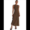 thumbnail image 3 of Vestido Camisero Sin Mangas para Mujer, de Verano, de Punto Acanalado en Contraste, Maxivestidos. Color Café S, 3 of 9