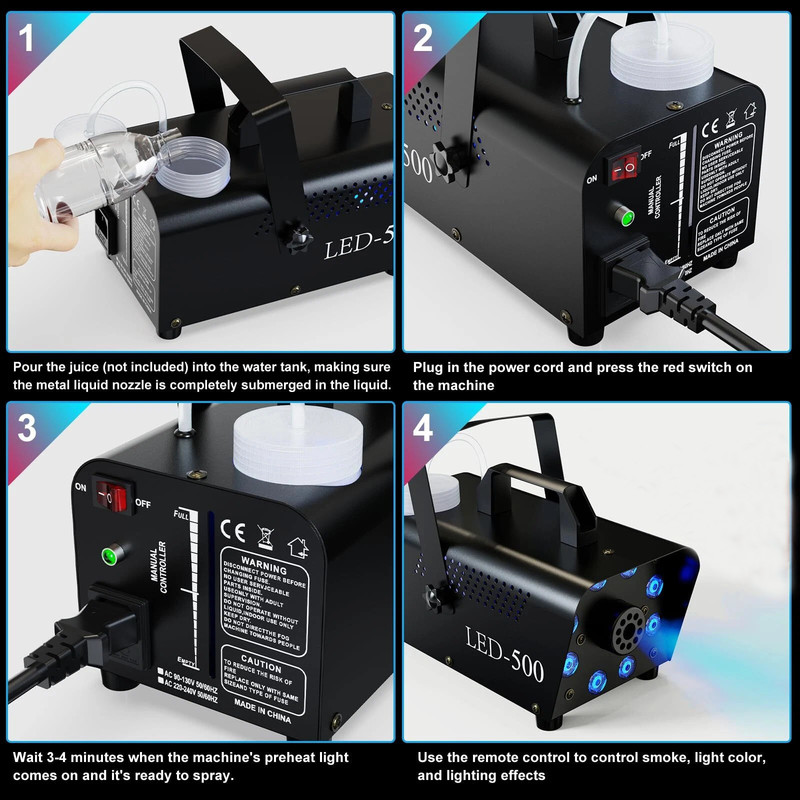 500W Fog Machine with 13 Color LED Lights & Wireless Remote, Smoke Machine for Halloween, Christmas, Parties, DJ Shows, Weddings
