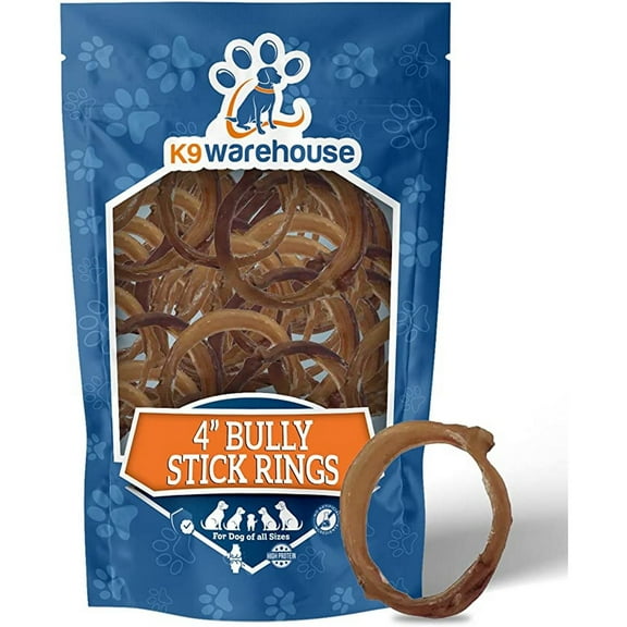 K9warehouse Bully Sticks Rings - 4 Inch (6 Count) - Low Odor Bully Sticks Ring Shaped - Irresistible Dog Chew Treats - Premium Pizzle Sticks for All Breeds & Puppies - Long-Lasting Natural Dog Chews