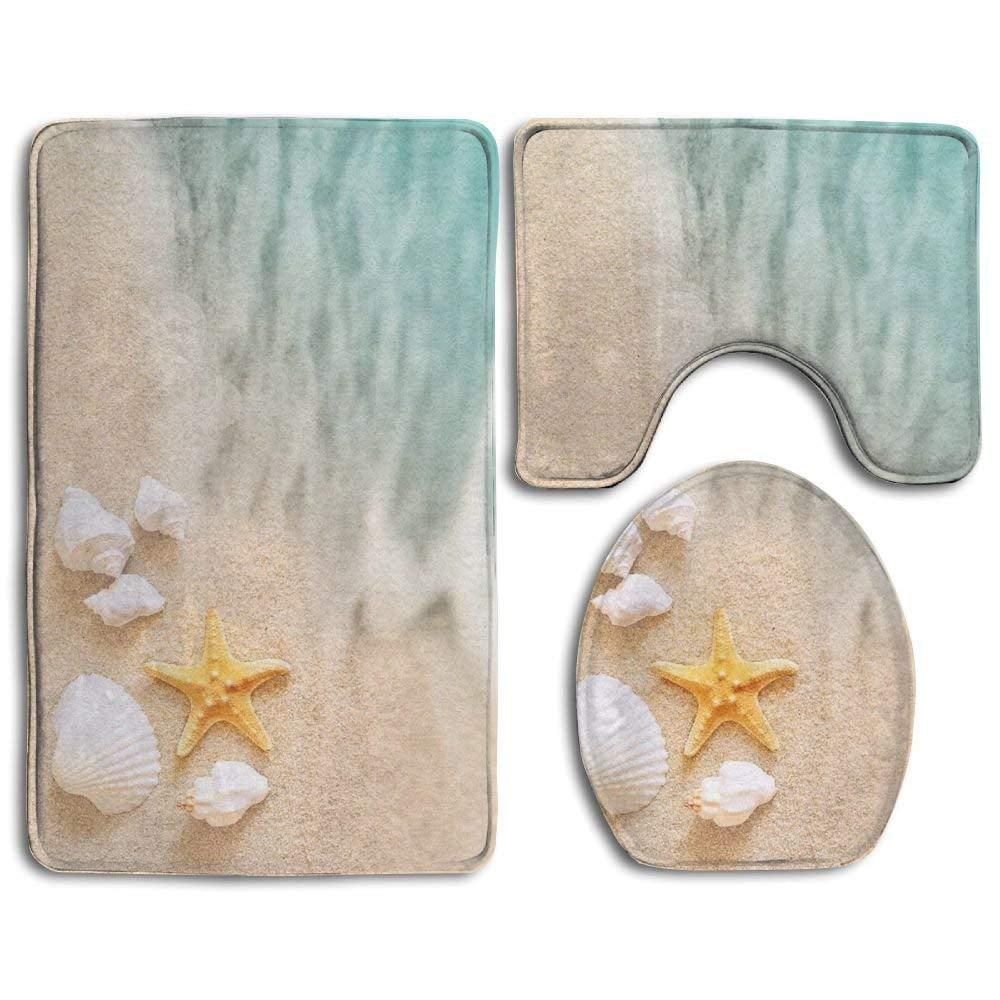 GOHAO Beach Starfish Sea Shell 3 Piece Bathroom Rugs Set Bath Rug