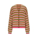 thumbnail image 4 of Striped Cardigan Sweater for Women Long Sleeve Chunky Knitted Coat Hot Pink S, 4 of 6
