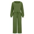 thumbnail image 4 of safuny Women's Workout Sets Sports Outfits 2Pc Solid Drawstring Long Sleeve Round Neck Sweatshirt Elastic Waist Pants Pocket Casual Relaxed Fashion Spring Fall Tracksuit Green, 4 of 6