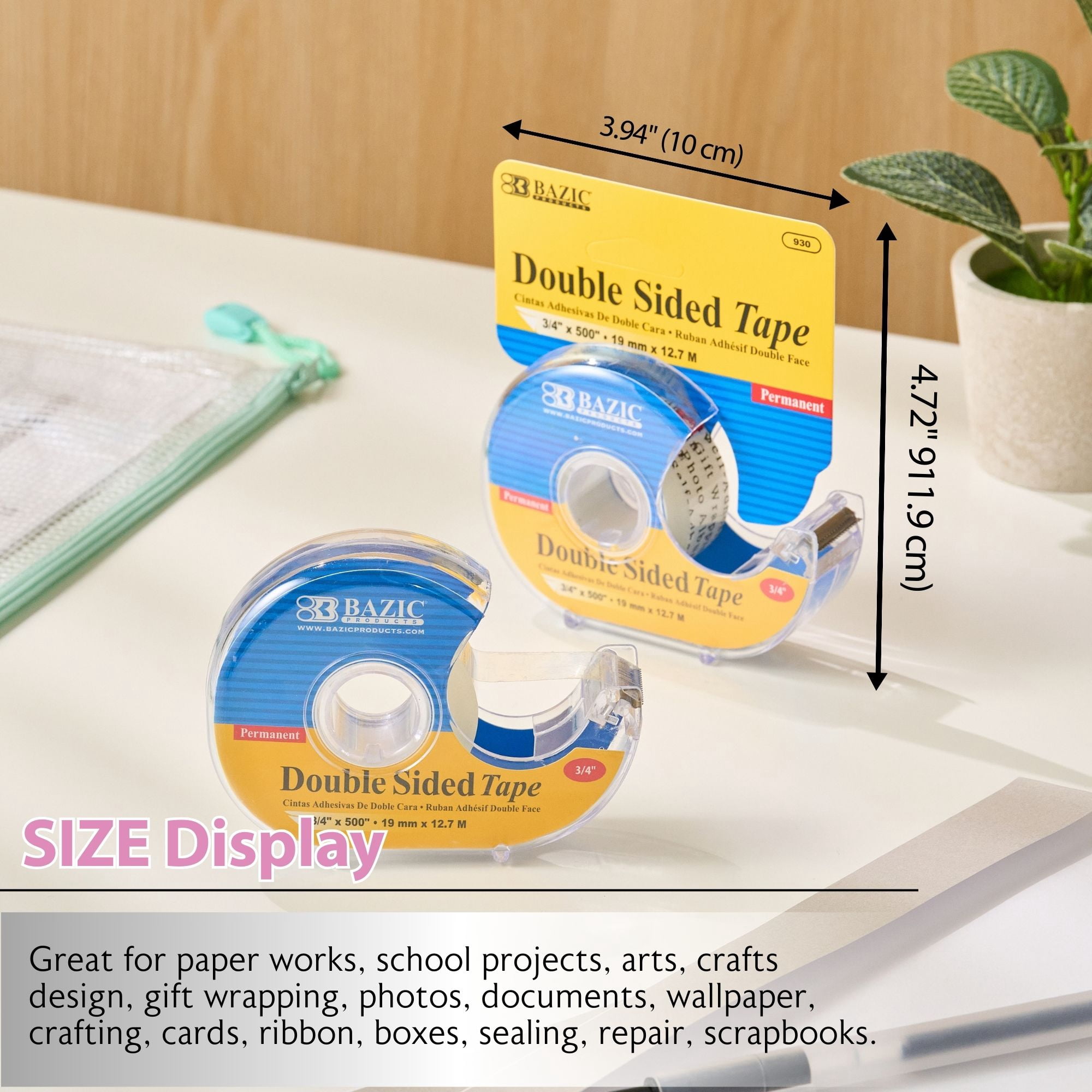 BAZIC Double Sided Tape w/ Dispenser 3/4"x500", 24-Pack