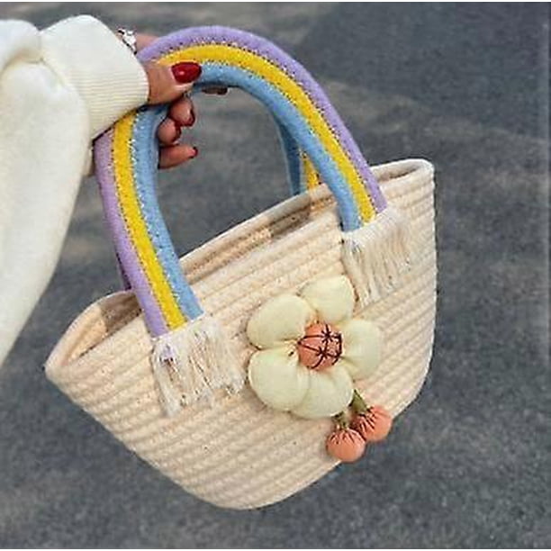 Hand-Woven Colorful Cotton Rope Tote Bag For Women Colorful Summer Handbag Large Capacity Beach Cotton Rope Bags Beach Tote