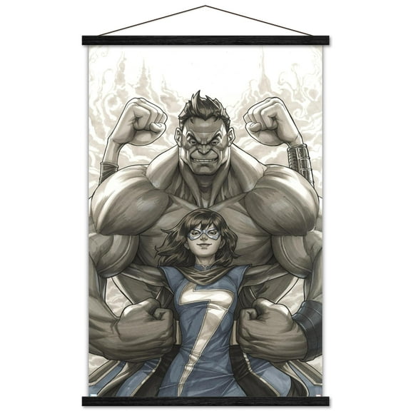 Marvel Comics - Ms. Marvel and Hulk - Champions #1 Wall Poster with Wooden Magnetic Frame, 22.375" x 34"
