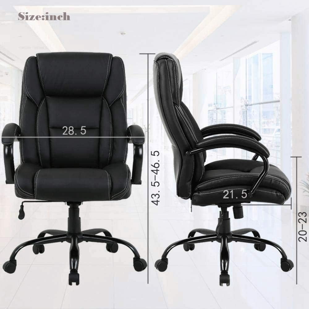 Dkelincs Big & Tall Executive Office Chair 500 lbs Capacity Heavy Duty Computer Desk Chair with Lumbar Support Armrest, Black