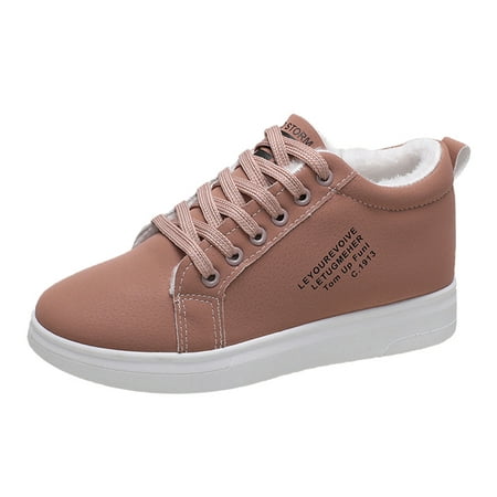 

Women Walking Shoes Ladies Fashion Solid Color Leather Lace Up Fleece Comfortable Flat Casual Shoes casual shoes for Women PU Pink
