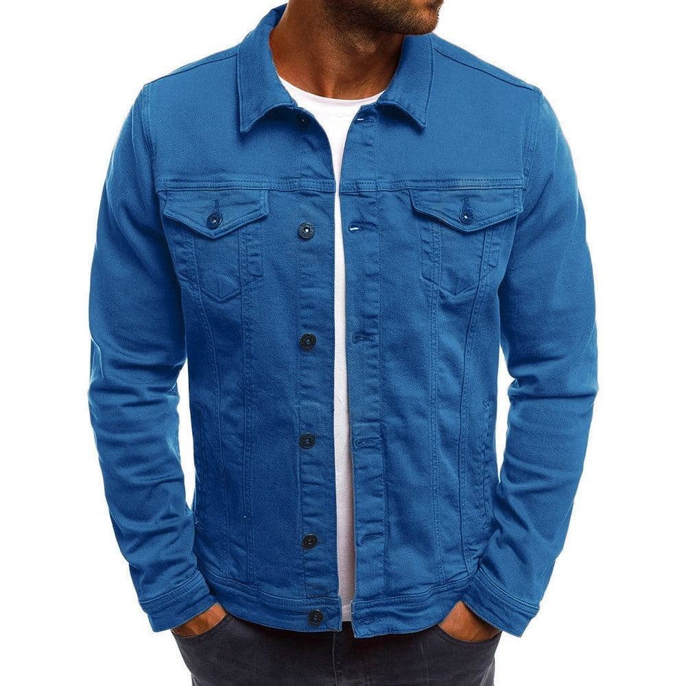 Blue Dress Shirts For Men Men's Autumn Winter Button Solid Color ...