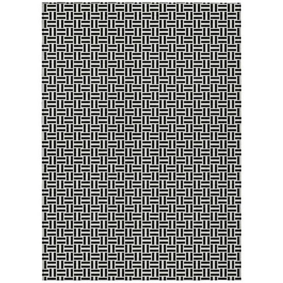 HomeRoots 594444 5 x 8 ft. Black & Ivory Geometric Washable Indoor & Outdoor Rectangle Area Rug