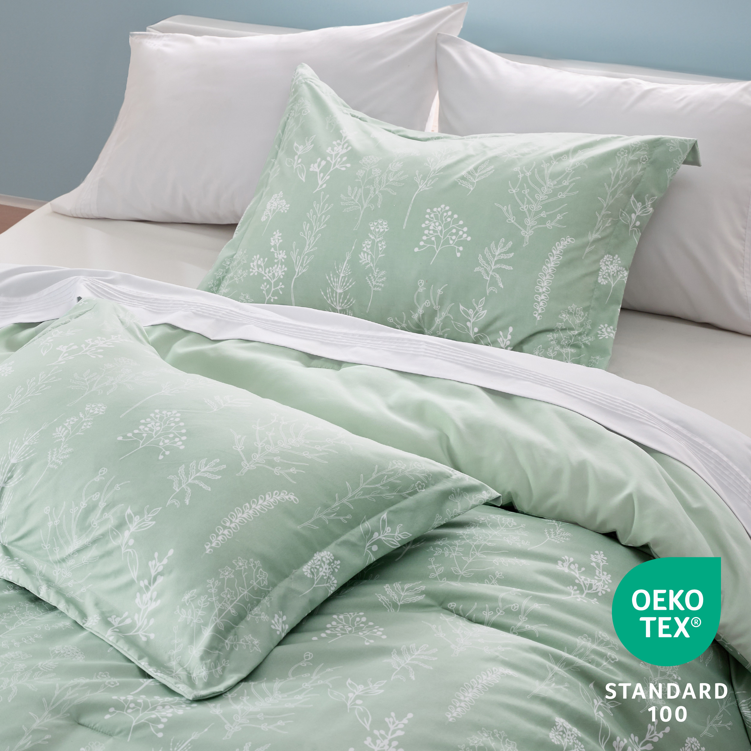 Queen Comforter Sets, 3 Pieces Sage Green Botanical Flowers Reversible Bedding Sets