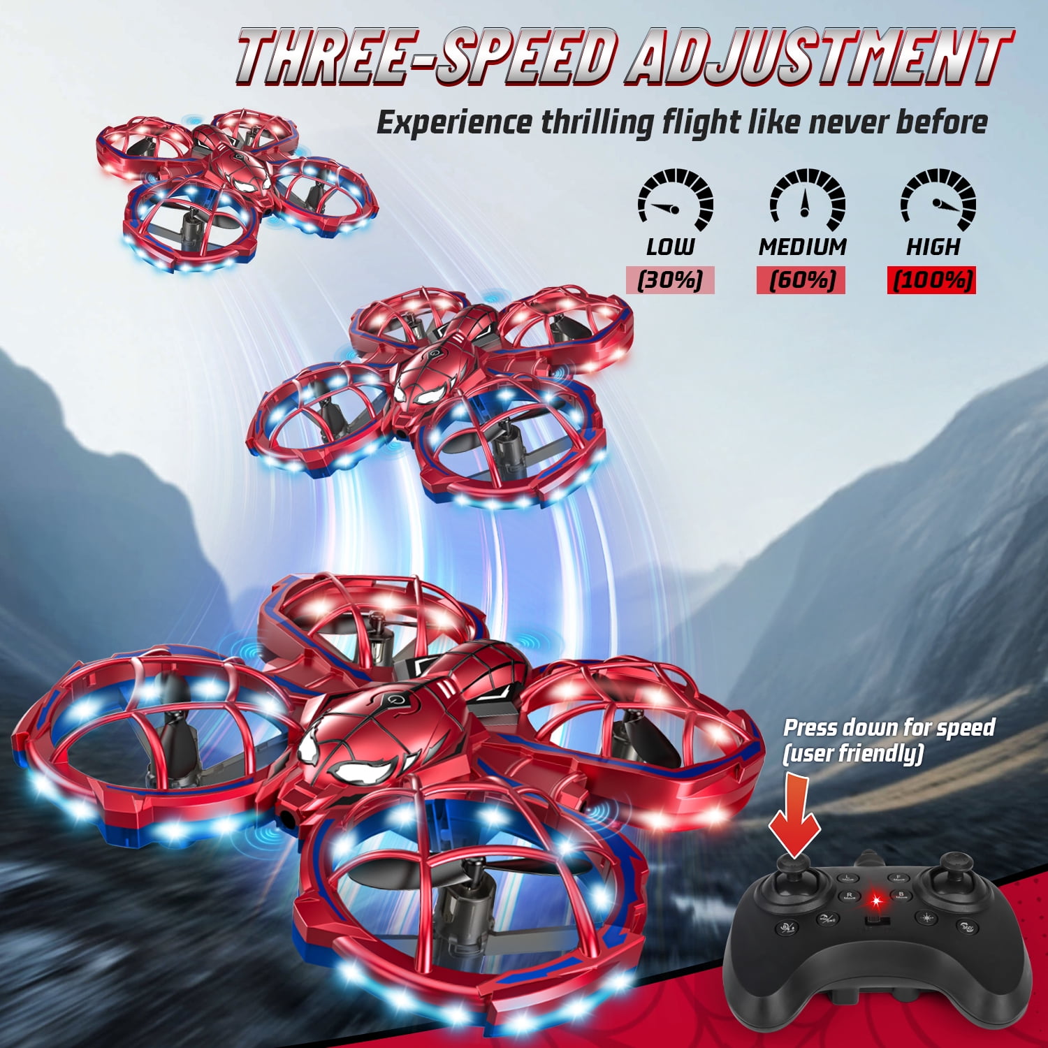 Huge Wave Stunt Drone for Kids, Beginners RC Quadcopter, with LED Light, 360° Roll, Altitude Hold, Birthday Gift for Boys and Girls Aged 6-12