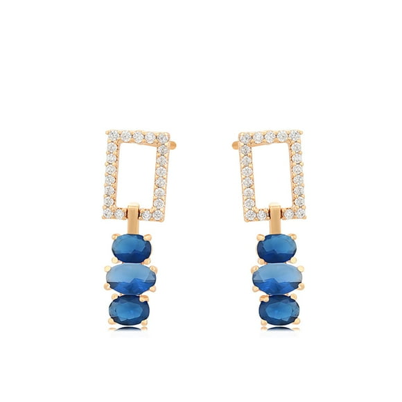 Aretes Colgantes Fiesta Dama Swarovski y Zafiro Oro 14K Lam dorado Unitalla