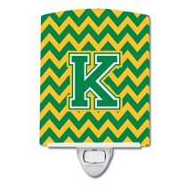 Caroline's Treasures CJ1059-KCNL Letter K Chevron Green and Gold Ceramic Night Light, 6x4x3", multicolor
