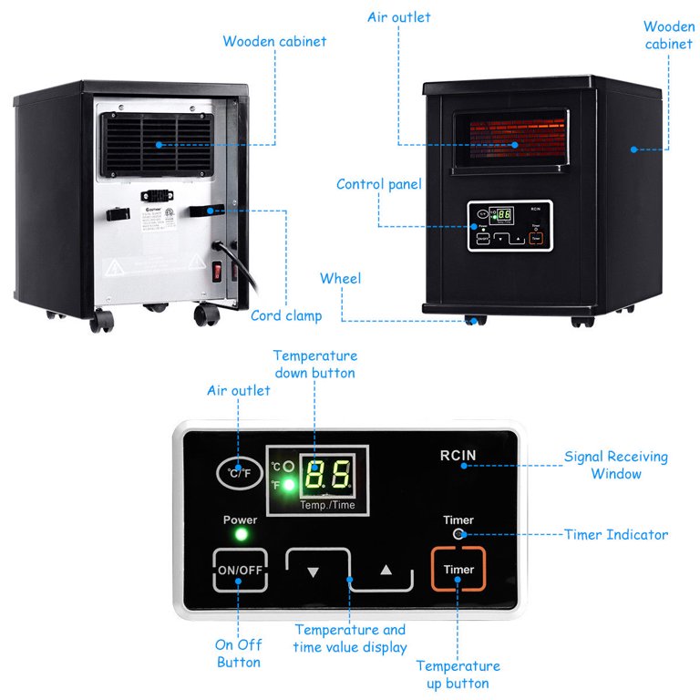 Costway 1500W Electric Portable Infrared Quartz Space Heater Remote -  Walmart.com