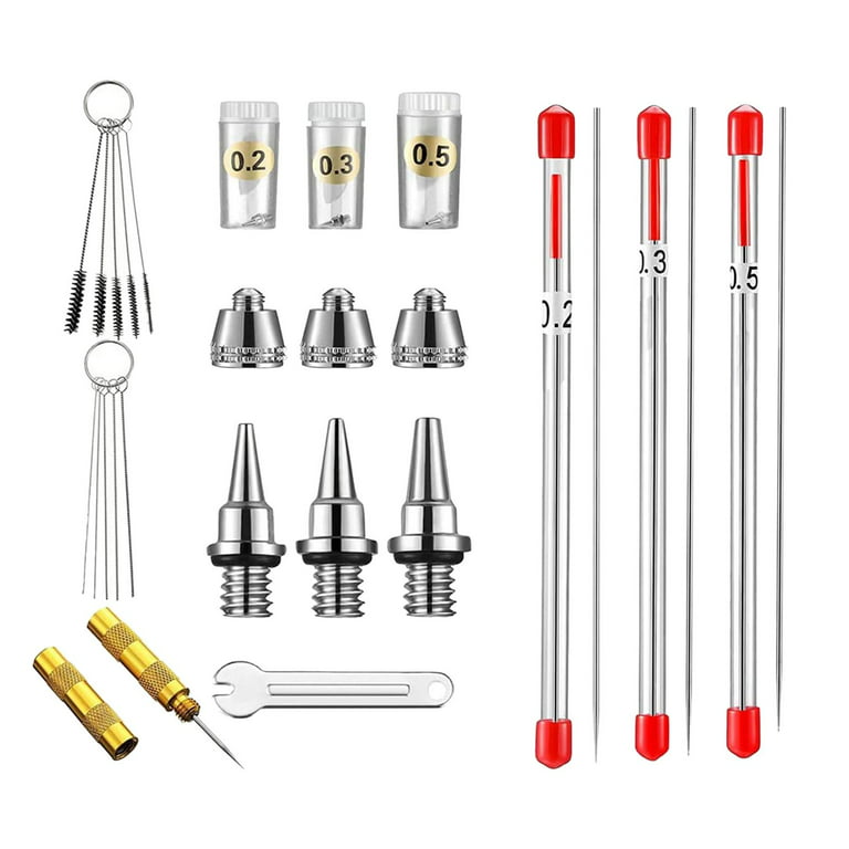 Airbrush Cleaning Kit, Airbrush Nozzle Cap Kit and Airbrush Needle Parts,  Airbrush Sprayer Accessories 0.2/0.3/0.5 mm 