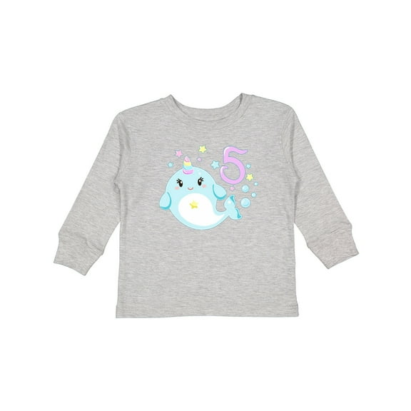 Inktastic Happy 5th Birthday with Cute Narwhal Stars and Bubbles Boys or Girls Long Sleeve Toddler T-Shirt