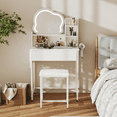 thumbnail image 3 of ELECWISH Makeup Vanity Desk with Mirror and Lights, Makeup Vanity Set with Drawers, Small Dressing Up Table, 3 Lighting Modes Dresser Desk and Cushioned Stool Set for Bedroom White, 3 of 14