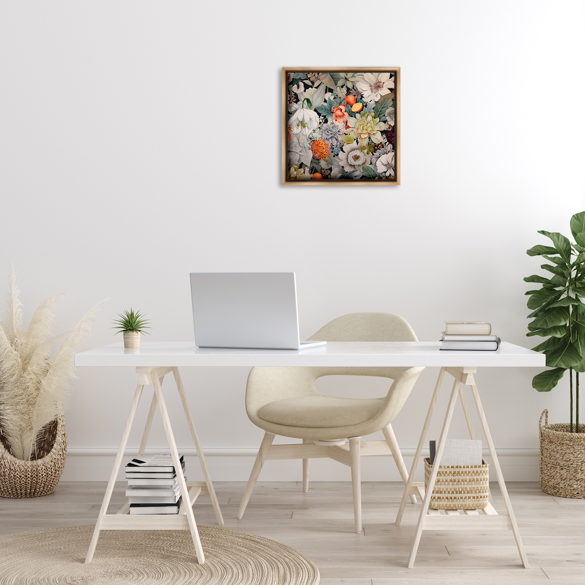 Stupell Industries Grey Mixed Florals Botanical & Floral Painting Brown Floater Framed Art Print Wall Art, 18 x 18