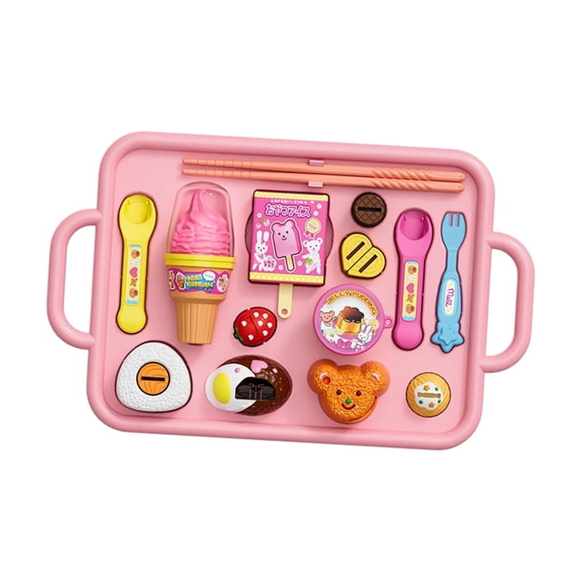 HILABEE Jouets d'Alimentation en Crème Glacée Coordination Préscolaire Jeu de Rôle Réaliste avec Plateau Rose