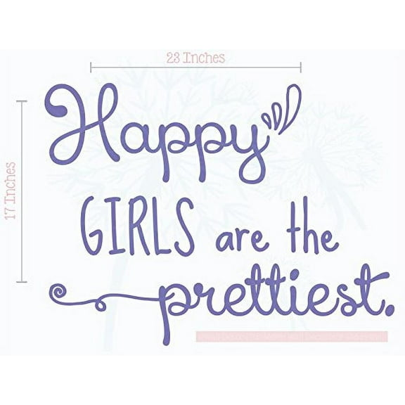 Happy Prettiest Wall Art Vinyl Decals Girls Room Decor Quotes, 23x17-Inch Purple