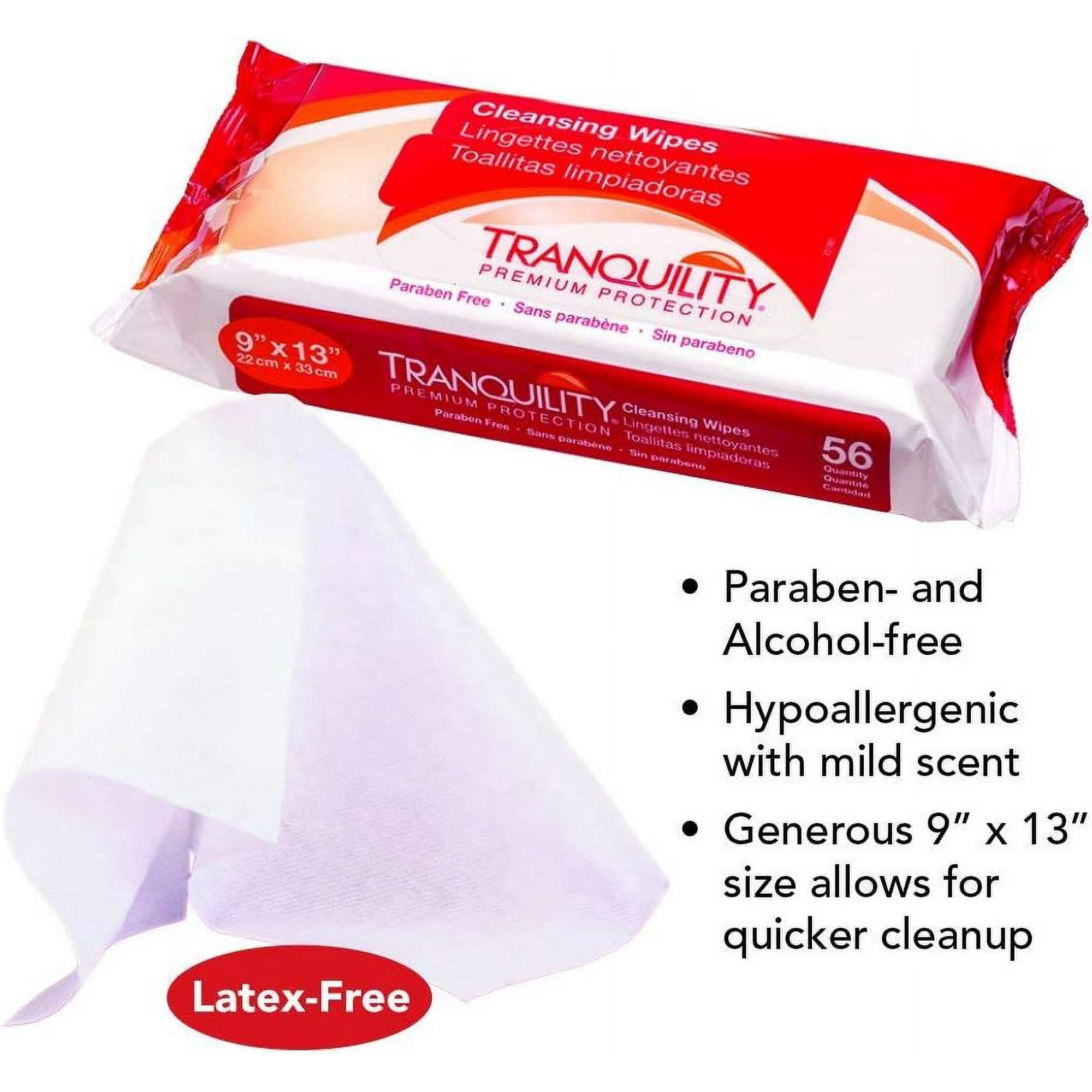 Tranquility Cleansing Wipes, Disposable Wet Washcloths, Aloe Vera, Chamomille, & Vitamin E, Alcohol-Free, Mild Scented, 9"x13", 56ct Bag (Case of 24 Bags)