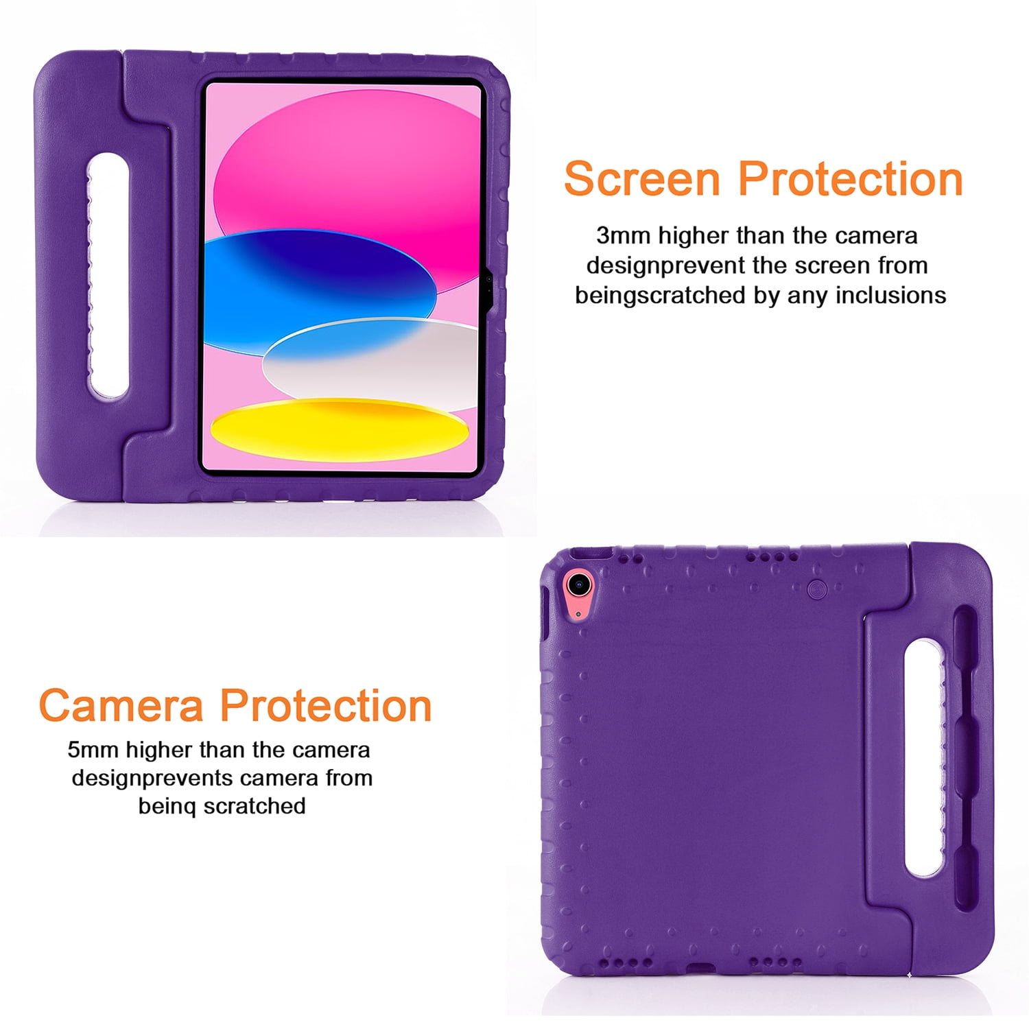 Allytech Kids Case for Apple iPad 10th Generation 10.9 inch 2022 with Pencil Holder/Rotating Stand Handle/Foldable Kickstand Kid-Proof Girl Boy Soft EVA Foam Shockproof Rugged Heavy Duty Cover, Purple
