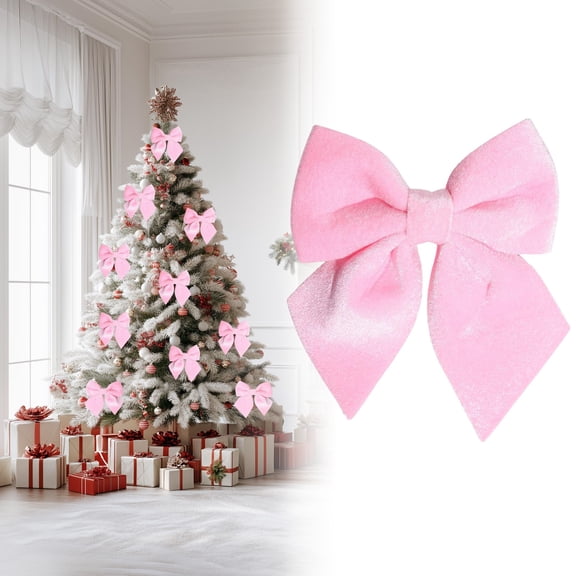 Pink Velvet Christmas Tree Topper Bow – 3.74in Large Satin Hanging Bow Ornament for Holiday, Wedding, Birthday, Car & Indoor Outdoor Party Decor