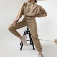 thumbnail image 4 of Fleece Tracksuits 2 Piece Fall Winter Lounge Outfits 1/4 Zip Crop Sweatshirt Cinched Sweatpant Set Womens Sweatsuit (XL, Khaki), 4 of 7
